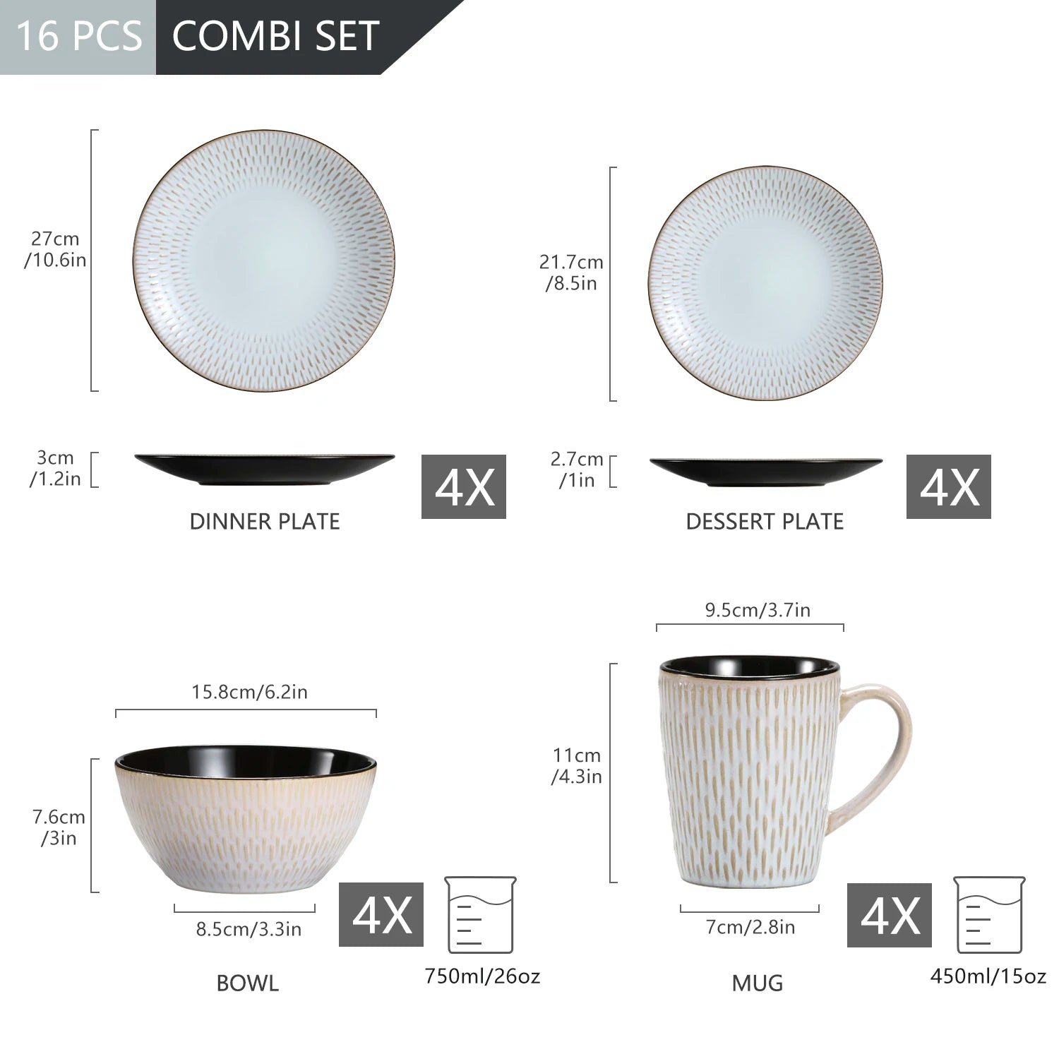 VANCASSO Pluvo Embossed Stoneware Dinnerware Set