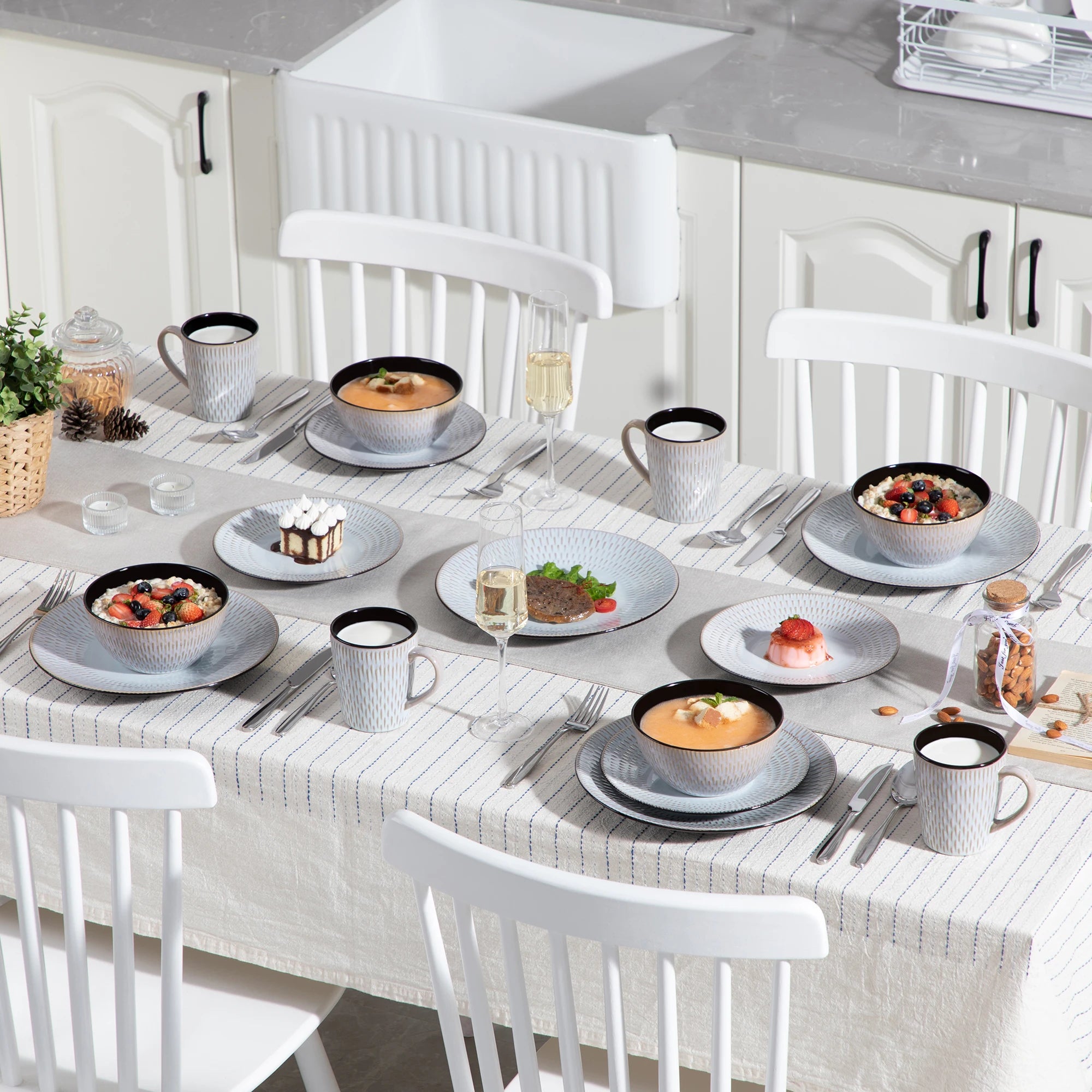 VANCASSO Pluvo Embossed Stoneware Dinnerware Set