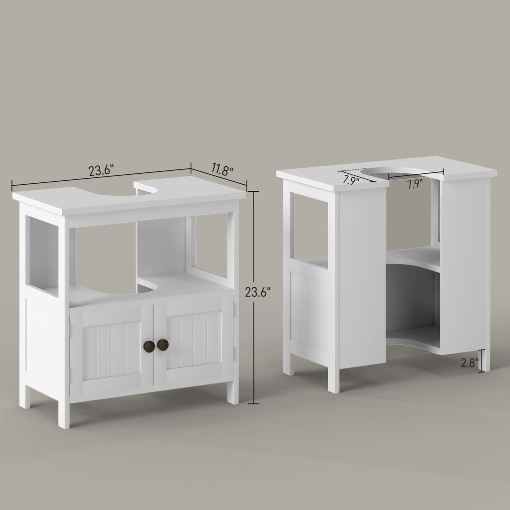 Kleankin cabinet dimension diagram showing the overall footprint, U-shaped opening and raised floor clearance