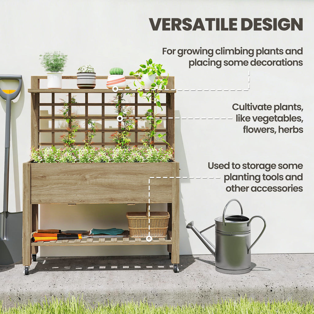Briarwheel raised planter with trellis and separate upper and lower shelving