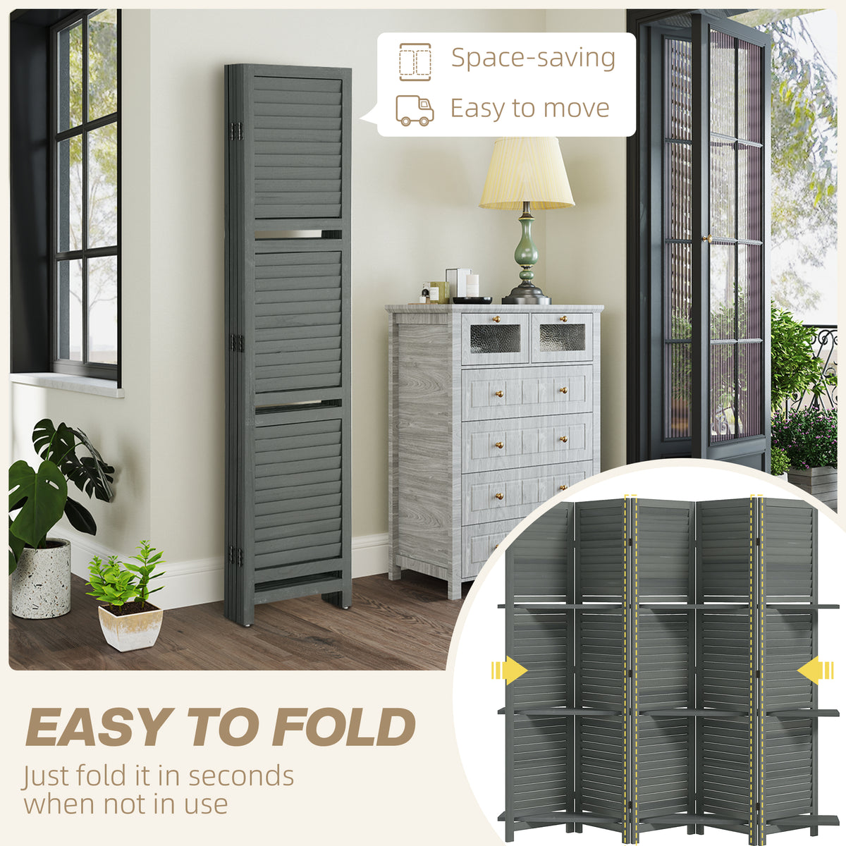 Sleekfold Room Divider with Shelves – Gray