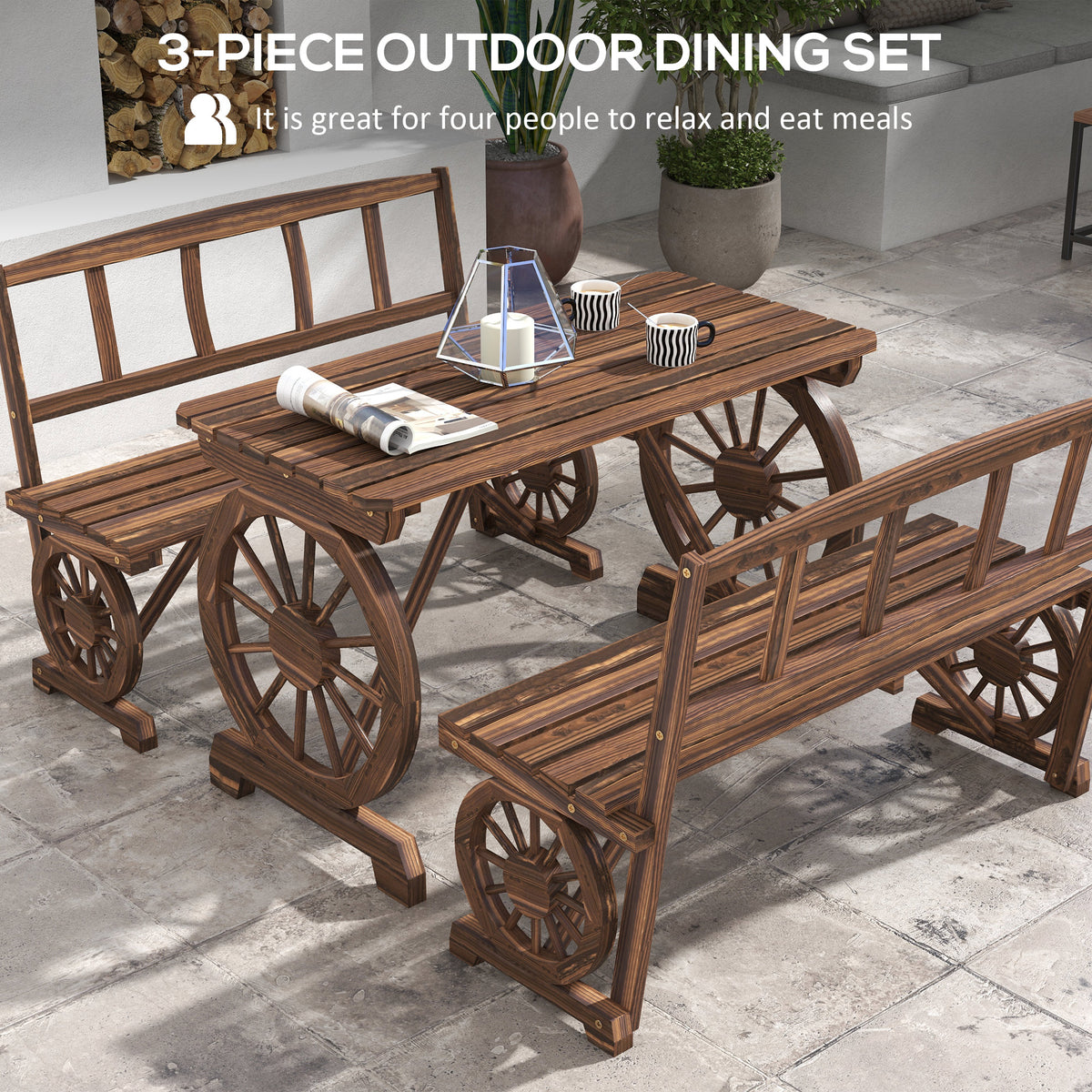 Wheelborne Pine Three-Piece Patio Dining Set